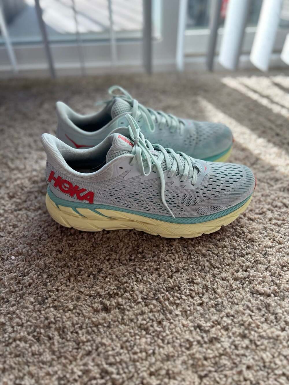 Hoka One One Clifton 7 Women’s Size 10 Morning Mist Hot Coral Running Shoes
